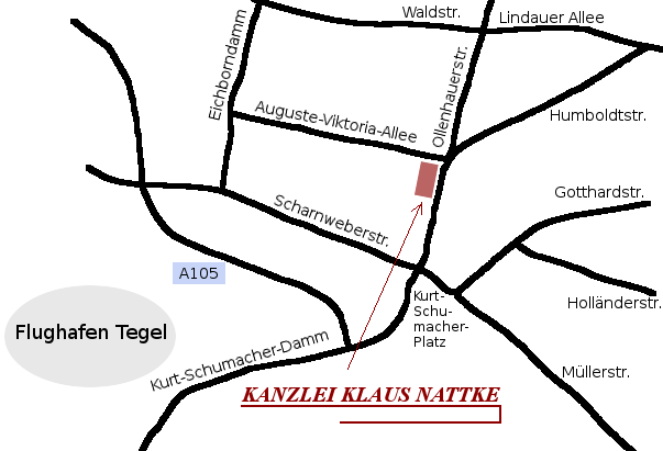 Das Büro der Kanzlei Klaus Nattke befindet sich in Berlin Reinickendorf Ollenhauerstr. Ecke Auguste-Viktoria-Allee.